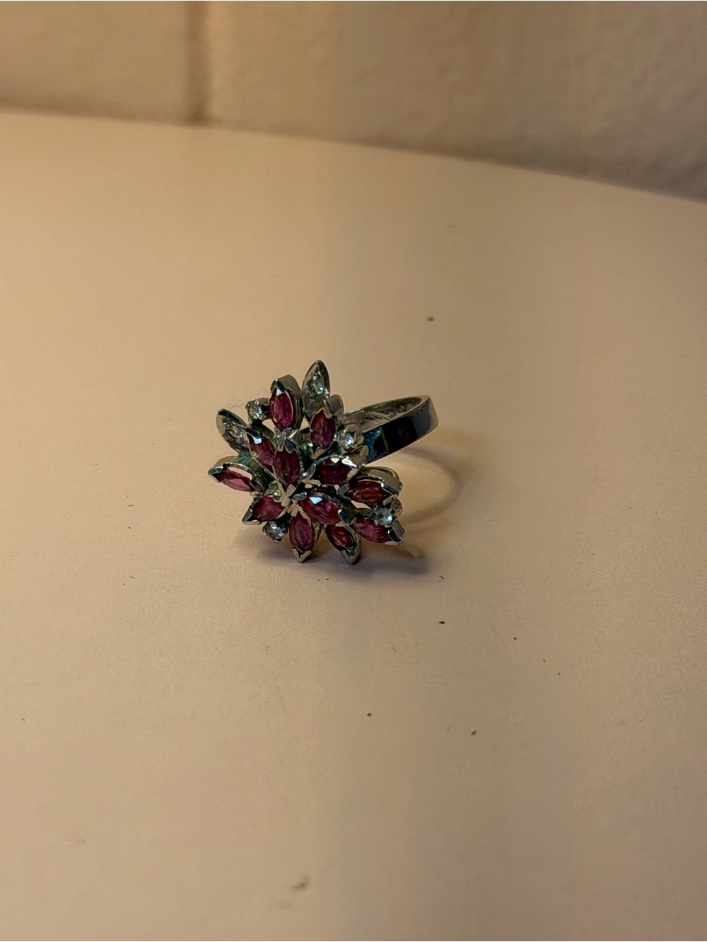 Silver-tone Floral Cluster Ring with Pink and Clear Stones